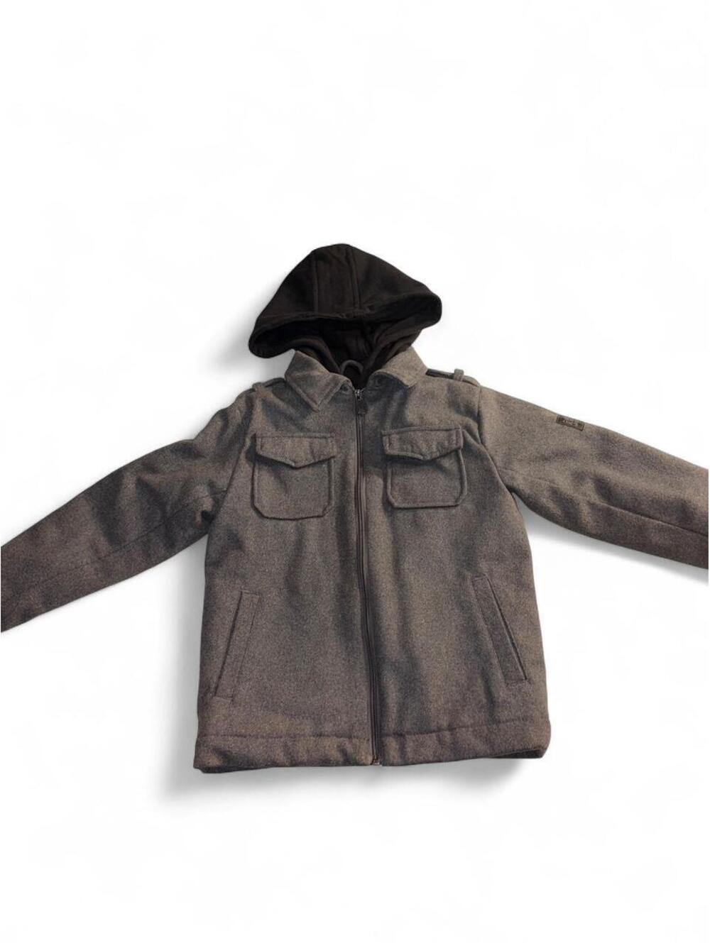 Calvin Klein Jeans Boys Small Gray Hooded Field Jacket Coat Wool-Look